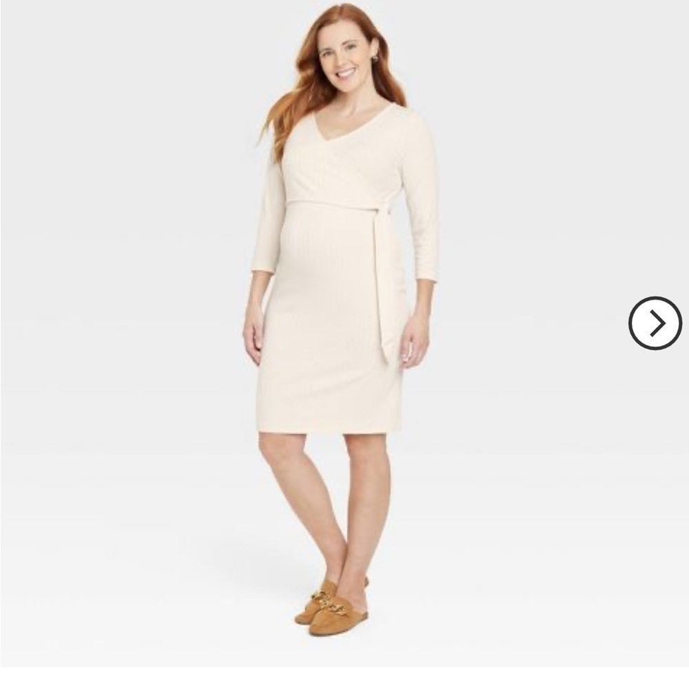 NWT Isabel Maternity Ribbed Wrap Dress in Ivory Small Gender Reveal Neutral